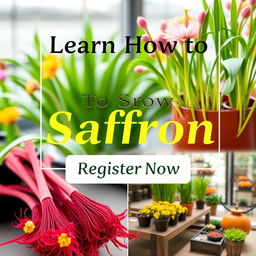 Design a visually appealing ad creative focused on driving registrations for a saffron-growing workshop