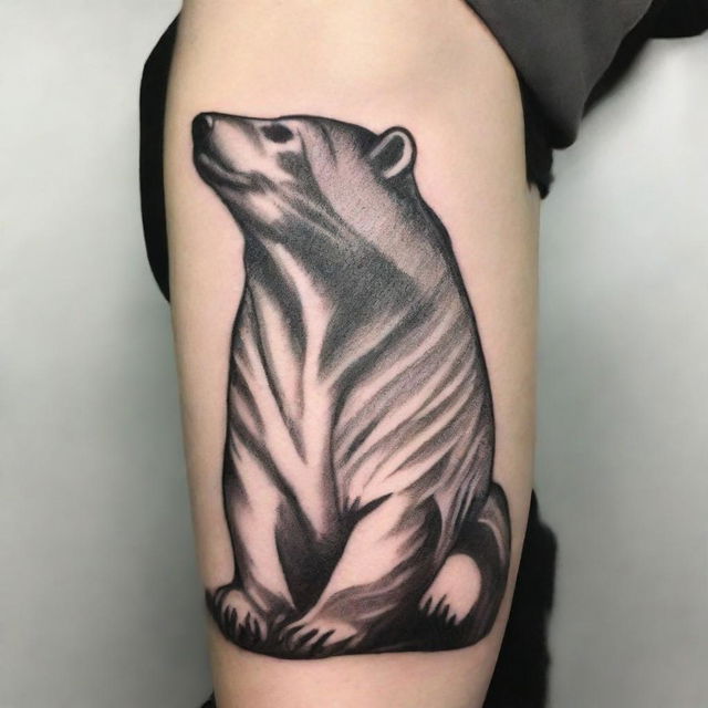 A high-quality, black and white ink tattoo design, showcasing the majestic figure of a polar bear