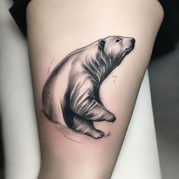 A high-quality, black and white ink tattoo design, showcasing the majestic figure of a polar bear