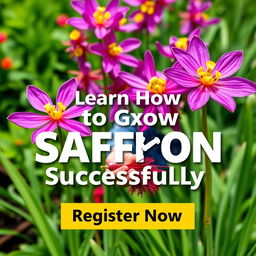 A visually appealing ad design for a saffron-growing workshop