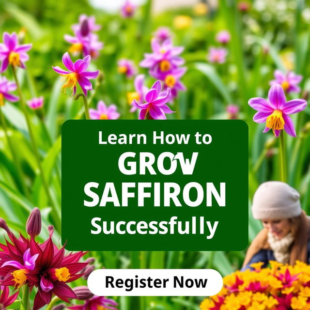 A visually appealing ad design for a saffron-growing workshop