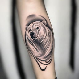 A high-quality, black and white ink tattoo design, showcasing the majestic figure of a polar bear