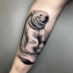 A high-quality, black and white ink tattoo design, showcasing the majestic figure of a polar bear