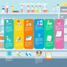 An informative and visually engaging illustration depicting a laboratory testing process with 12 clearly numbered steps