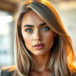 A 28-year-old woman with radiant gold skin that shines beautifully in the light
