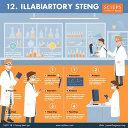 An informative and visually engaging illustration depicting a 12-step laboratory testing process