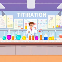An illustration depicting a laboratory setting focused on a step-by-step process of antibody titration