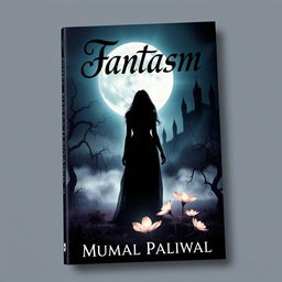 A mesmerizing book cover design for "Fantasm" by Mumal Paliwal, featuring elements of horror, fantasy, and romance