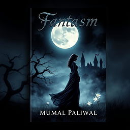 A mesmerizing book cover design for "Fantasm" by Mumal Paliwal, featuring elements of horror, fantasy, and romance