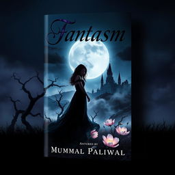 A mesmerizing book cover design for "Fantasm" by Mumal Paliwal, featuring elements of horror, fantasy, and romance