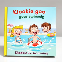 A vibrant and engaging book cover for the series 'De avonturen van Pookie & Kloekie', featuring the title 'Kloekie goes swimming'