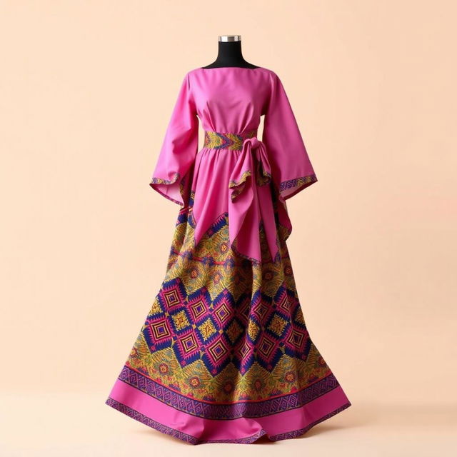 A stylish, handmade pink dress designed in the shape of a bow gown but in a simplified version