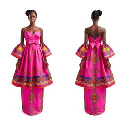 A stylish, handmade pink dress designed in the shape of a bow gown but in a simplified version