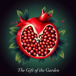 A vibrant and artistic poster featuring a pomegranate, showcasing its rich red color and juicy seeds