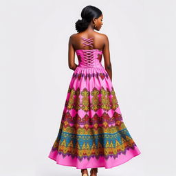 An elegant pink African pattern dress with vibrant tribal prints