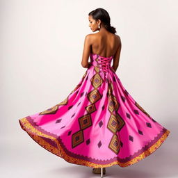 An elegant pink African pattern dress with vibrant tribal prints