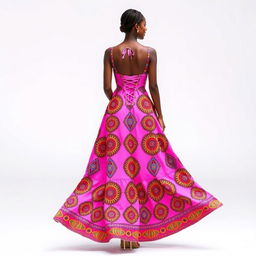 An elegant pink African pattern dress with vibrant tribal prints