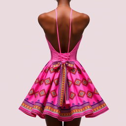 A stunning pink dress featuring a low back, designed with a corset that highlights the waist