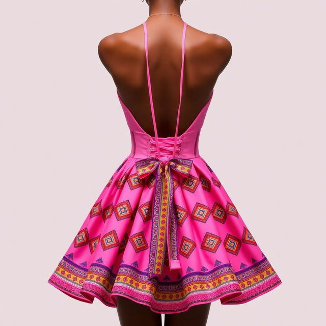 A stunning pink dress featuring a low back, designed with a corset that highlights the waist