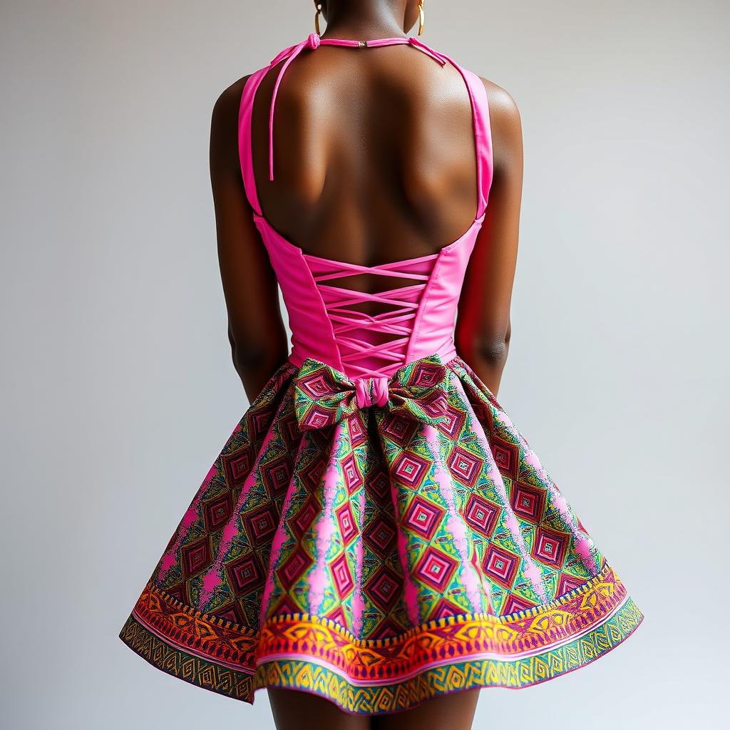 A stunning pink dress featuring a low back, designed with a corset that highlights the waist