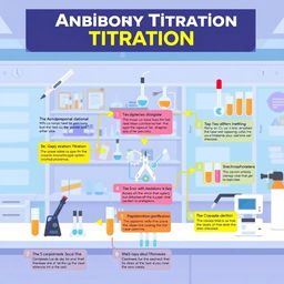 A vibrant and informative illustration depicting the 11 steps of an antibody titration process