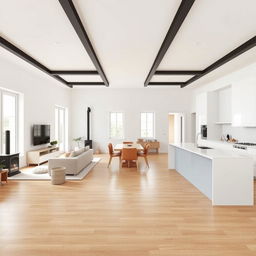 A spacious open-plan living area viewed from the main entrance, designed to create a fluid and harmonious environment