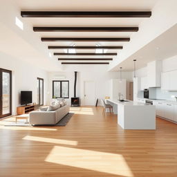 A spacious open-plan living area viewed from the main entrance, designed to create a fluid and harmonious environment
