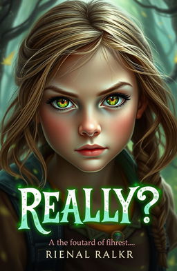 An adventurous girl filled with curiosity, featuring striking hazel eyes that transform into glowing green when her powers activate