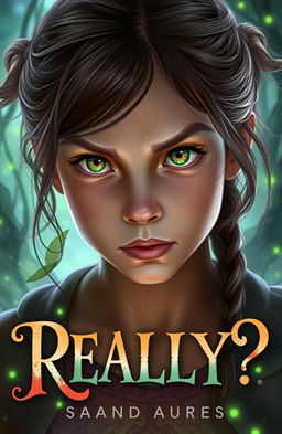 An adventurous girl filled with curiosity, featuring striking hazel eyes that transform into glowing green when her powers activate