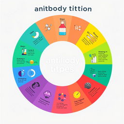 A creative and unique illustration depicting the 11 steps of antibody titration in a round, flowchart-like format