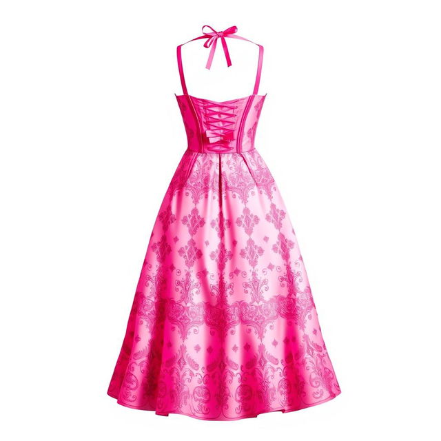 A stunning, ankle-length dress designed for women, inspired by a vibrant pink theme
