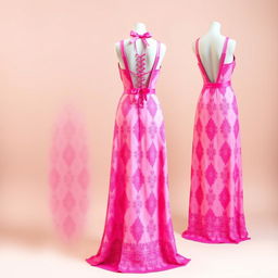 A stunning, ankle-length dress designed for women, inspired by a vibrant pink theme