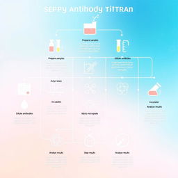 An aesthetically pleasing infographic illustrating the process of antibody titration laboratory testing, featuring 12 distinct steps