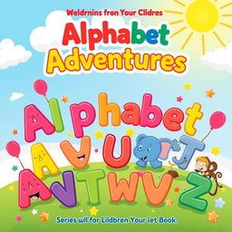 A vibrant and playful cover design for a children's activity book series on the alphabet