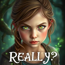 An adventurous girl filled with curiosity, featuring striking hazel eyes that transform into glowing green when her powers activate