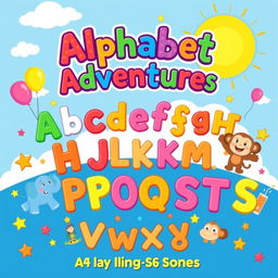 A vibrant and playful A4 cover design for a children's activity book series on the alphabet