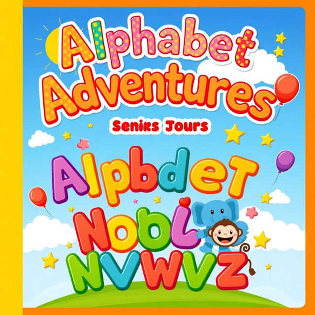 A vibrant and playful A4 cover design for a children's activity book series on the alphabet