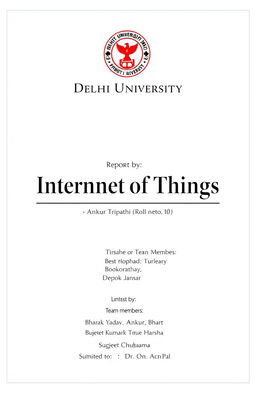 A professional project cover page design for a report titled 'Internet of Things'