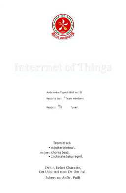 A professional project cover page design for a report titled 'Internet of Things'