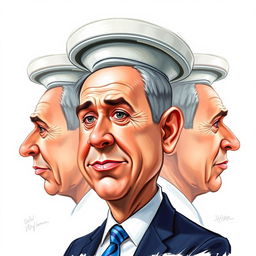 A caricature of Benjamin Netanyahu, with a humorous twist where his head is shaped like a toilet, featuring exaggerated facial features