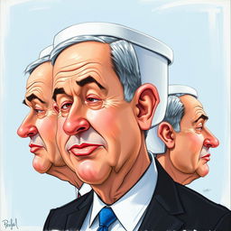 A caricature of Benjamin Netanyahu, with a humorous twist where his head is shaped like a toilet, featuring exaggerated facial features