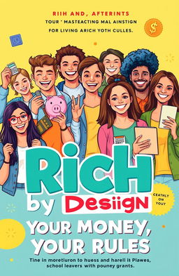 Illustration of a vibrant, engaging book cover for "Rich by Design: Your Money, Your Rules"