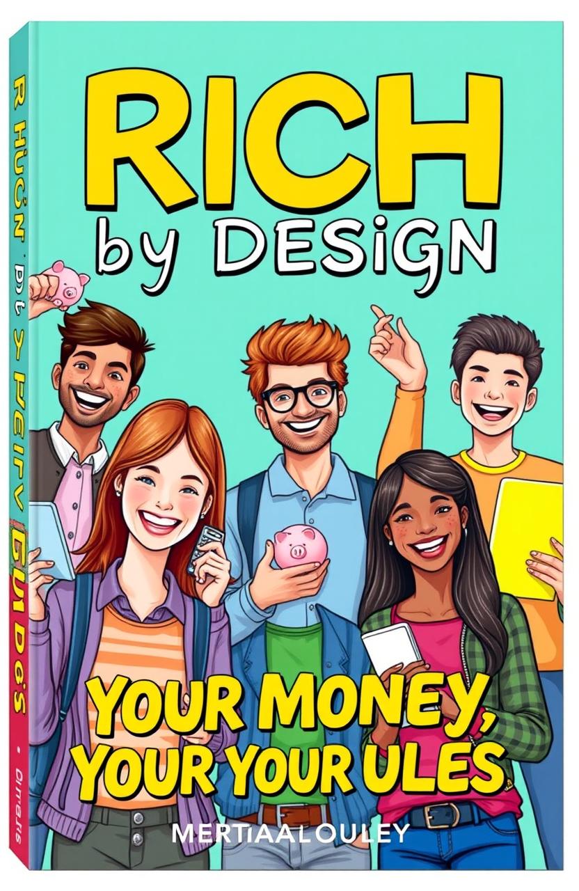 Illustration of a vibrant, engaging book cover for "Rich by Design: Your Money, Your Rules"