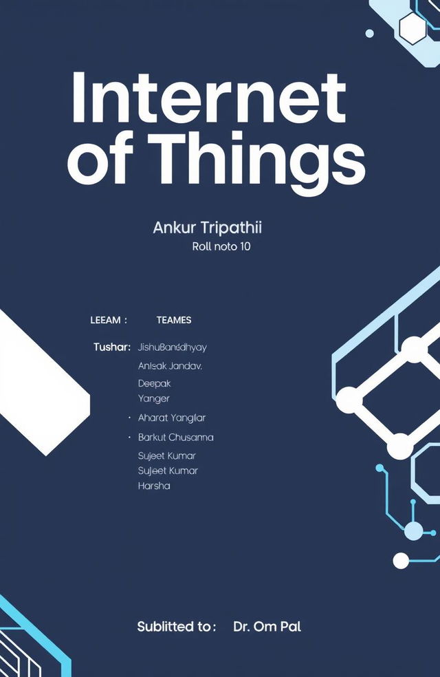 A professional project cover page for a report titled 'Internet of Things'