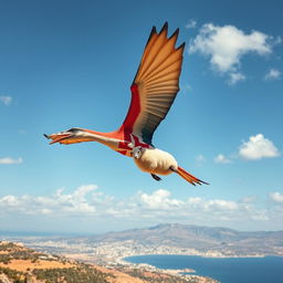 A striking Pteranodon soaring majestically through a bright blue sky, adorned with a distinctive Malta cross on its wings, symbolizing the rich culture of Malta