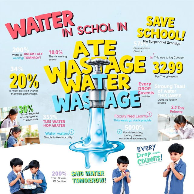 A visually impactful poster highlighting water wastage in schools