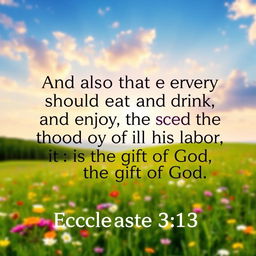 A beautifully designed landscape image featuring the text of Ecclesiastes 3:13, which reads: "And also that every man should eat and drink, and enjoy the good of all his labor, it is the gift of God