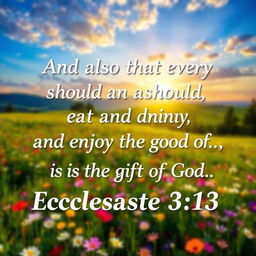 A beautifully designed landscape image featuring the text of Ecclesiastes 3:13, which reads: "And also that every man should eat and drink, and enjoy the good of all his labor, it is the gift of God