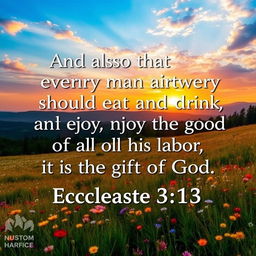 A beautifully designed landscape image featuring the text of Ecclesiastes 3:13, which reads: "And also that every man should eat and drink, and enjoy the good of all his labor, it is the gift of God