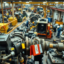 A comprehensive image depicting an industrial or workshop environment showcasing the use of heavy equipment and machinery